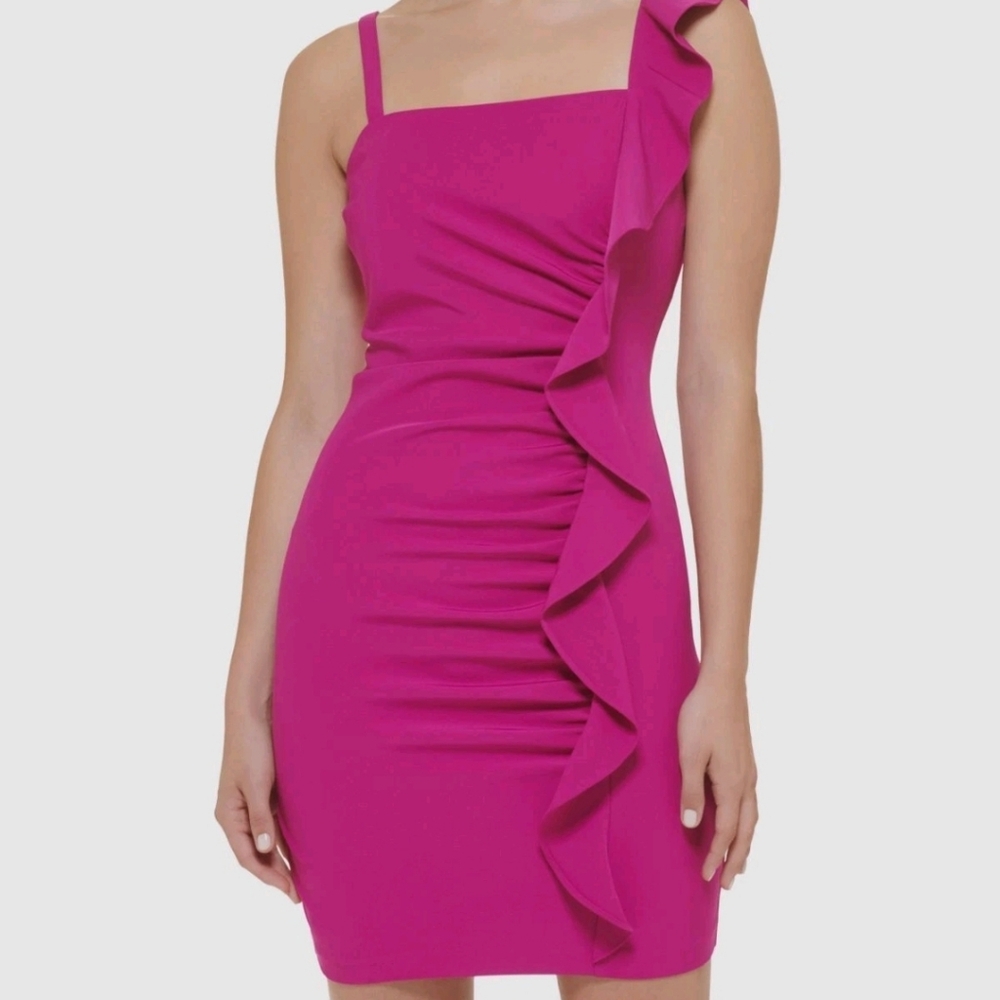 Guess Women's Pink‎ Solid Ruffled Bodycon Dress Size 12